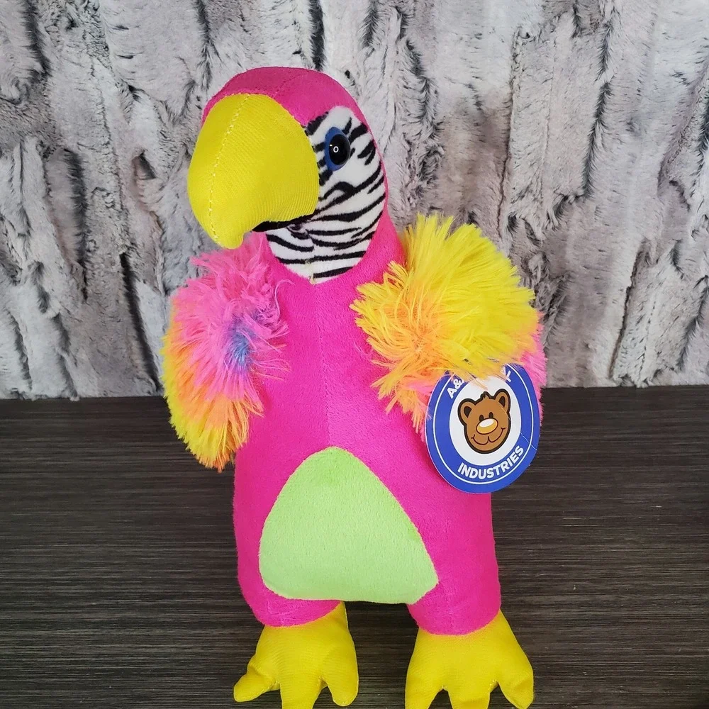 A&A Global NEON Macaw Parrot Pink Bird Tropical Plush Stuffed Animal Toy 12